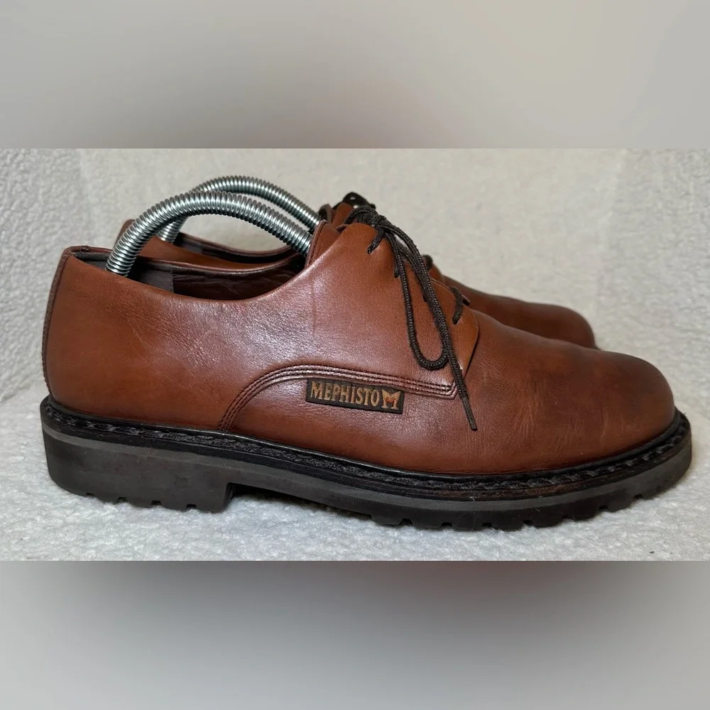 Mephisto men’s brown cognac leather oxfords shoes work office casual lace‎ up 9
